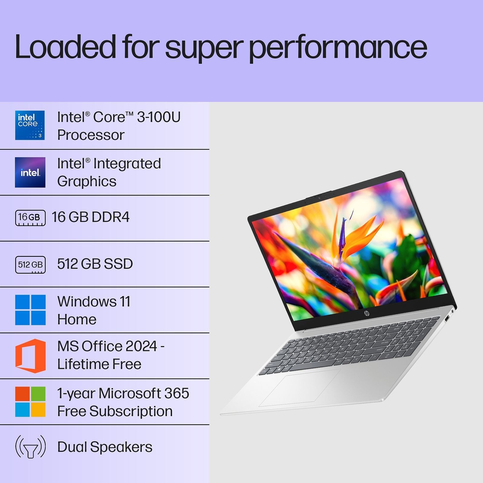 HP 15-fd1284TU Intel Core 3 Thin & Light Laptop (16GB, 512GB SSD, Windows 11 Home, 15.6 inch Full HD Display, Natural Silver, 1.65 KG)