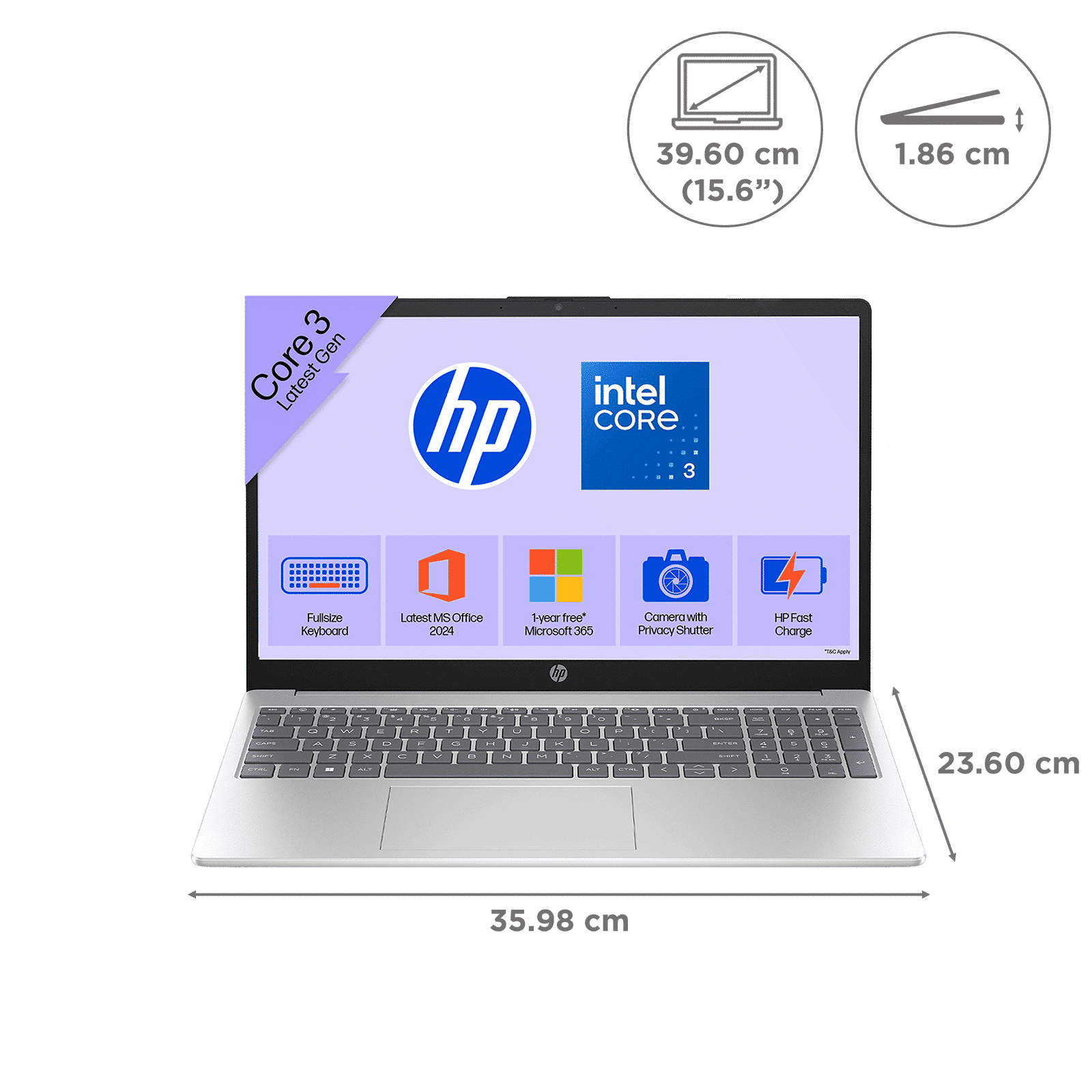 HP 15-fd1284TU Intel Core 3 Thin & Light Laptop (16GB, 512GB SSD, Windows 11 Home, 15.6 inch Full HD Display, Natural Silver, 1.65 KG)