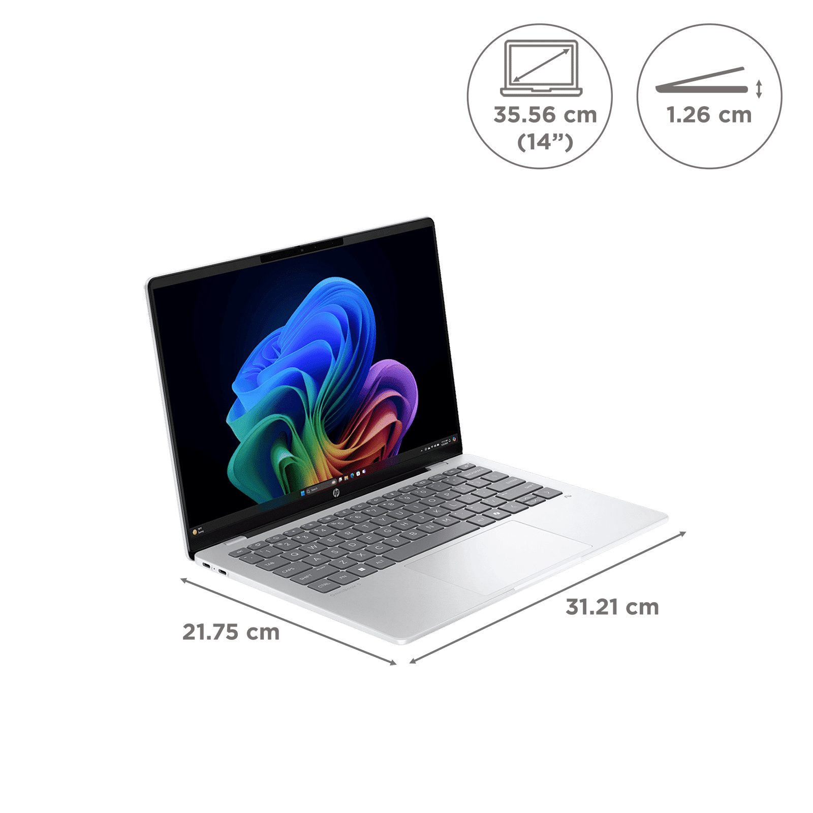 HP OmniBook 5 14-he0015QU Qualcomm Snapdragon X Thing & Light Laptop (16GB, 1TB SSD, Windows 11 Home, 14 inch 2K OLED Display, MS Office Home 2024, Glacier Silver, 1.35 KG)