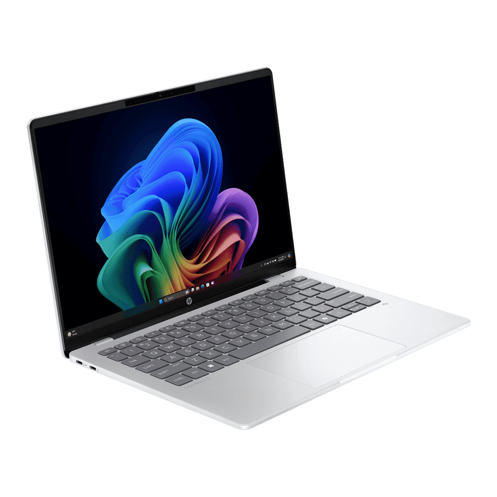 HP OmniBook 5 14-he0015QU Qualcomm Snapdragon X Thing & Light Laptop (16GB, 1TB SSD, Windows 11 Home, 14 inch 2K OLED Display, MS Office Home 2024, Glacier Silver, 1.35 KG)