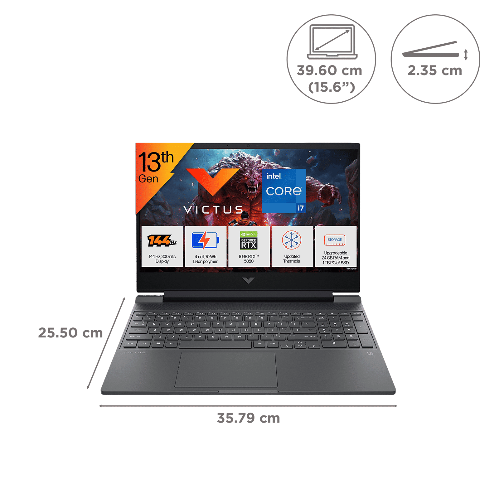 HP Victus 15-fa2309TX Intel Core i7 13th Gen Gaming Laptop (24GB, 1TB SSD, Windows 11 Home, 8GB Graphics, 15.6 Inch 144 Hz Full HD IPS Display, NVIDIA GeForce RTX 5050, MS Office Home 2024, Mica Silver, 2.29 KG)