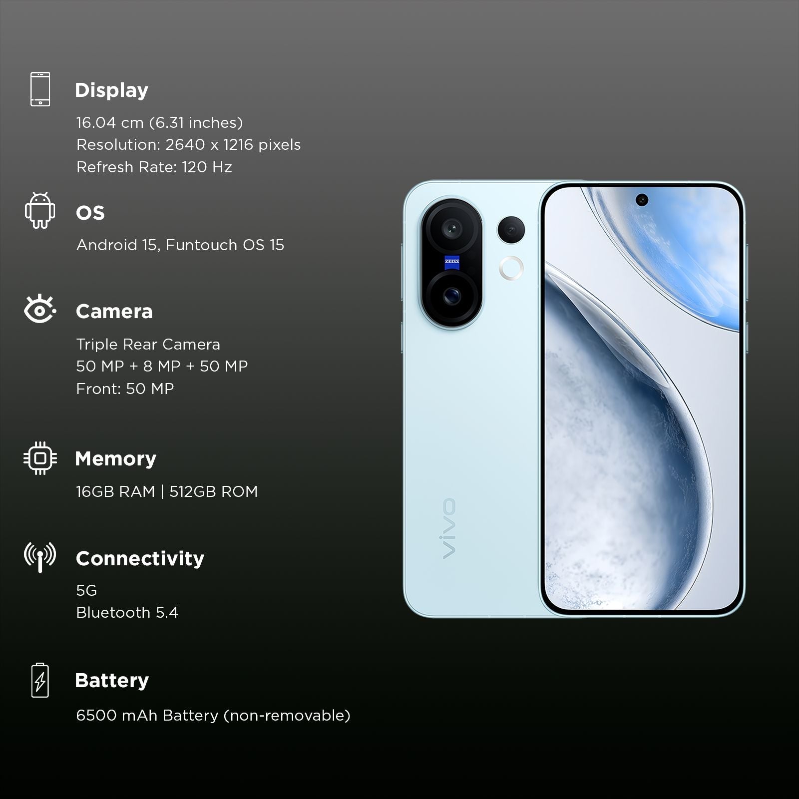 vivo X200 FE 5G (16GB RAM, 512GB, Frost Blue)