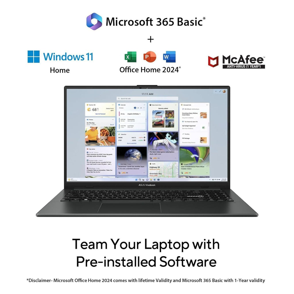 ASUS Vivobook Go 15 E1504FA-NJ5542WS AMD Ryzen 5 Thin & Light Laptop (16GB, 512GB SSD, Windows 11 Home, 15.6 inch Full HD Display, MS Office Home 2024, Mixed Black, 1.63 KG)