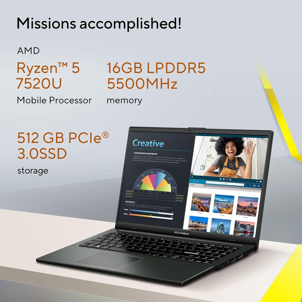 ASUS Vivobook Go 15 E1504FA-NJ5542WS AMD Ryzen 5 Thin & Light Laptop (16GB, 512GB SSD, Windows 11 Home, 15.6 inch Full HD Display, MS Office Home 2024, Mixed Black, 1.63 KG)