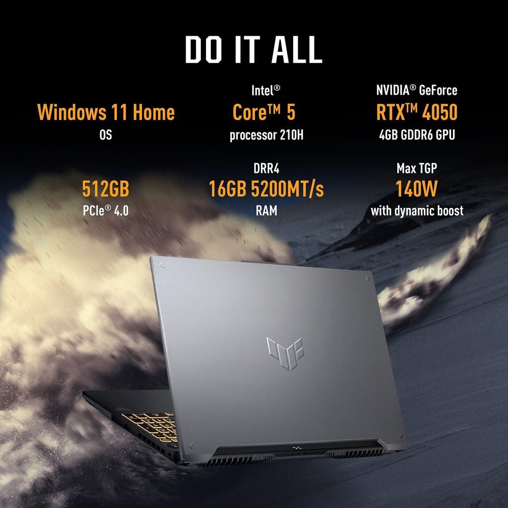 ASUS TUF F16 FX677VU-RL055WS Intel Core 5 Gaming Laptop (16GB, 512GB SSD, Windows 11 Home, 6GB Graphics, 16 inch 144 Hz FHD+ WUXGA Display, NVIDIA GeForce RTX 4050, MS Office Home 2024, Mecha Gray, 2.20 KG)