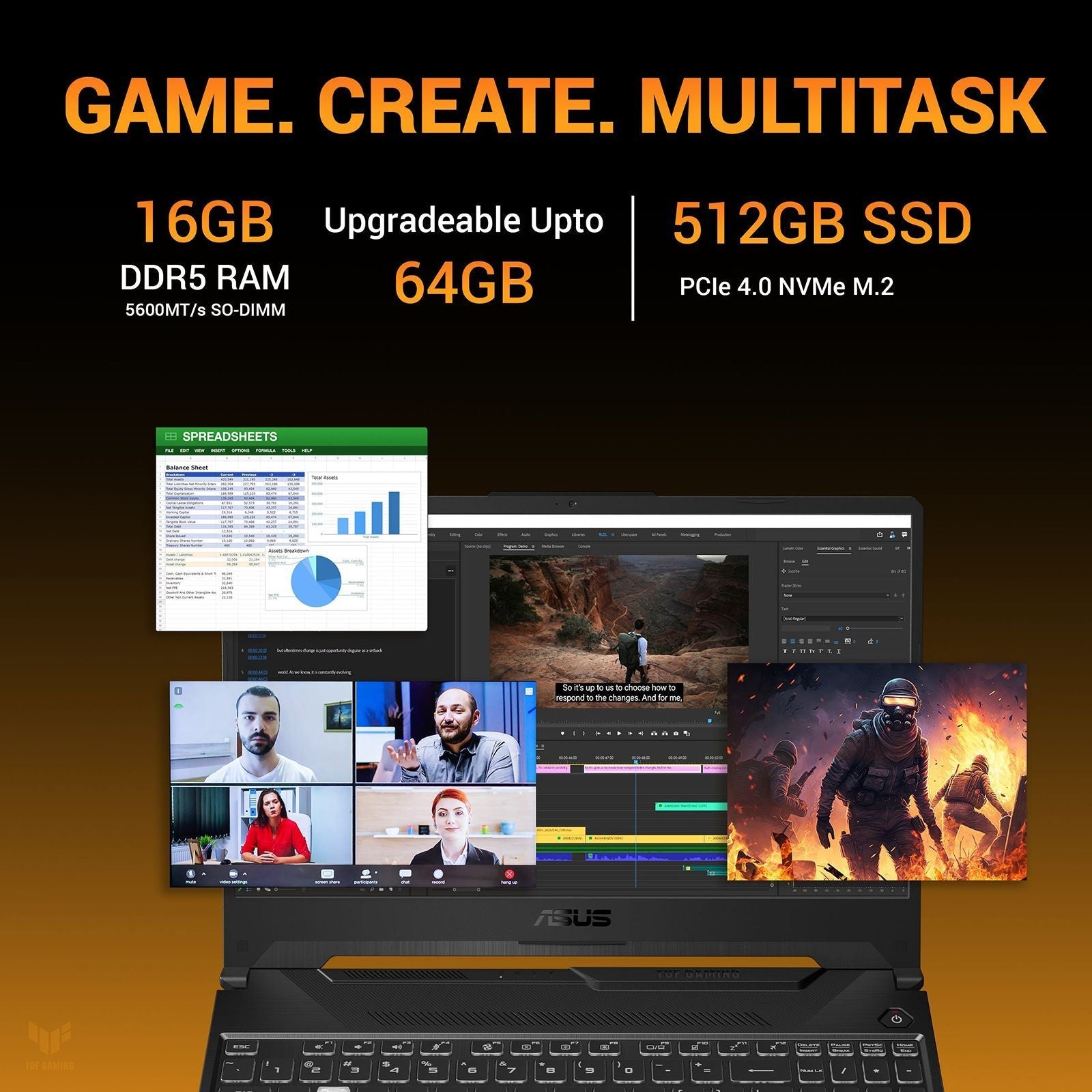ASUS TUF FA506NCG-HN200WS AMD Ryzen 7 Gaming Laptop (16GB, 512GB SSD, Windows 11 Home, 4GB Graphics, 15.6 inch 144 Hz WUXGA Full HD Display, NVIDIA GeForce RTX 3050, MS Office Home 2024, Graphite Black, 2.3 KG)