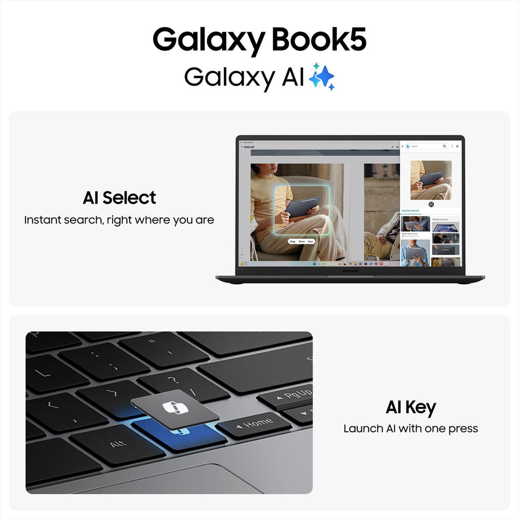 SAMSUNG Galaxy Book5 Intel Core Ultra 5 Thin & Light Laptop (16GB, 512GB SSD, Windows 11 Home, 15.6 inch Full HD IPS Display, MS Office Home 2024, Gray, 1.55 KG)
