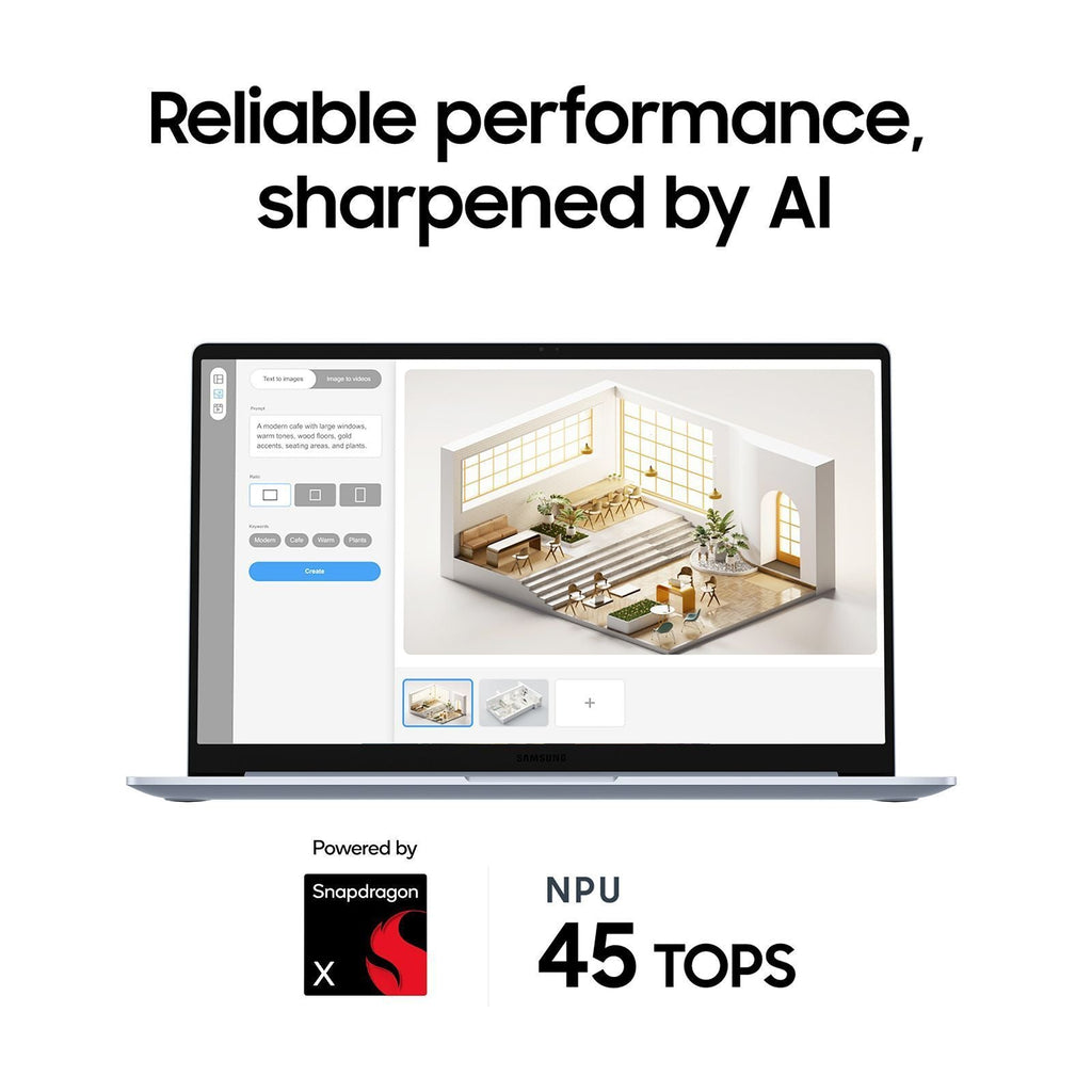 SAMSUNG Galaxy Book4 Edge Qualcomm Snapdragon X Thin & Light Laptop (16GB, 512GB eUFS, Windows 11 Home, 15.59 inch Full HD IPS Display, MS Office Home & Student 2024, Sapphire Blue, 1.5 KG)