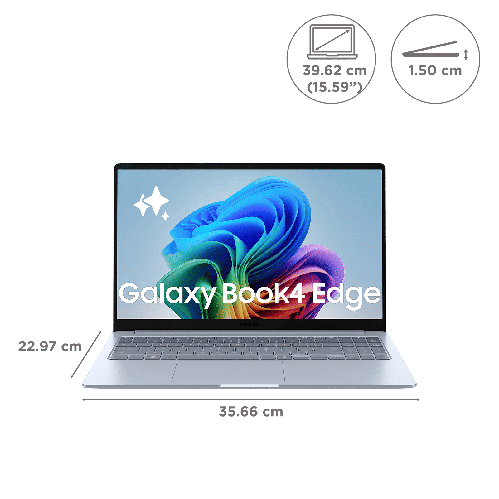 SAMSUNG Galaxy Book4 Edge Qualcomm Snapdragon X Thin & Light Laptop (16GB, 512GB eUFS, Windows 11 Home, 15.59 inch Full HD IPS Display, MS Office Home & Student 2024, Sapphire Blue, 1.5 KG)
