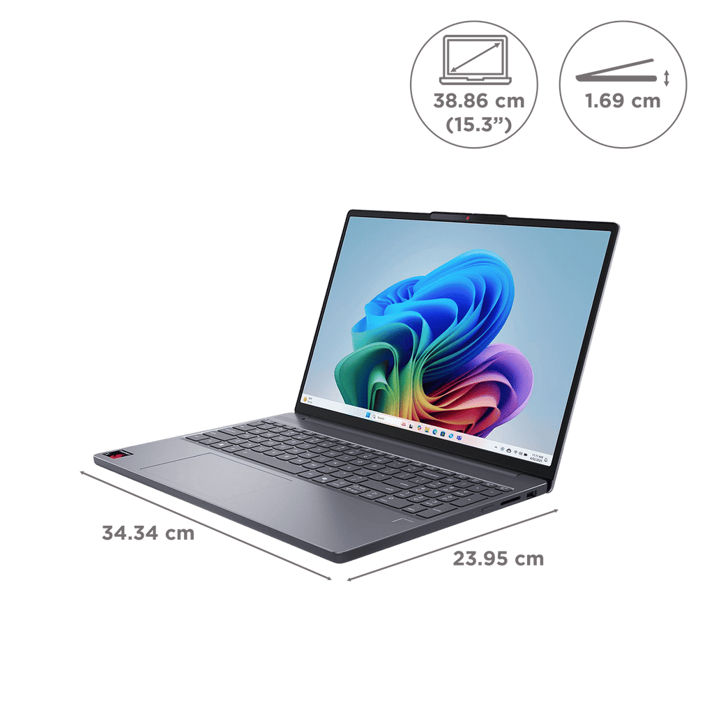 Lenovo IdeaPad Slim 3 15Q8X10 Qualcomm Snapdragon X Thin & Light Laptop (16GB, 512GB SSD, Windows 11 Home, 15.3 inch WUXGA Display, MS Office Home 2024, Luna Grey, 1.55 KG)