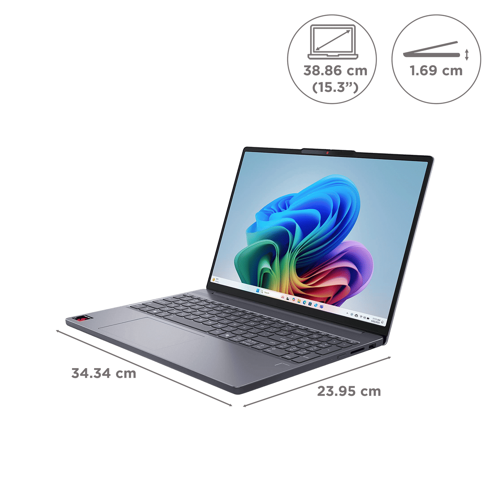 Lenovo IdeaPad Slim 3 15Q8X10 Qualcomm Snapdragon X Thin & Light Laptop (16GB, 512GB SSD, Windows 11 Home, 15.3 inch WUXGA Display, MS Office Home 2024, Luna Grey, 1.55 KG)
