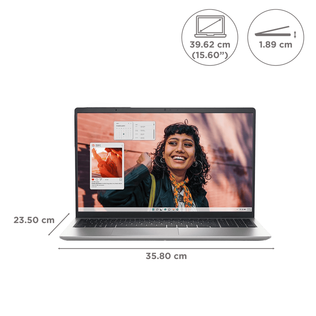 DELL DC 15250 Intel Core 3 Thin & Light Laptop (8GB, 512GB SSD, Windows 11, 15.6 inch Full HD Display, MS Office Home 2024, Platinum Silver, 1.66 KG)