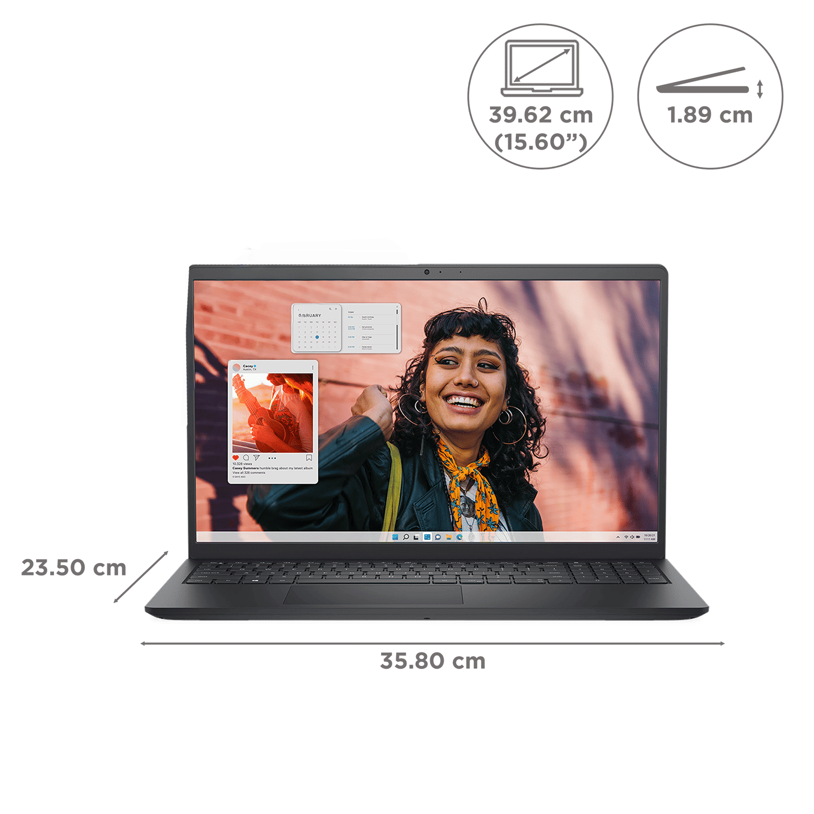 DELL DC 15250 Intel Core 3 Thin & Light Laptop (16GB, 512GB SSD, Windows 11, 15.6 inch Full HD Display, MS Office Home 2024, Carbon Black, 1.66 KG)