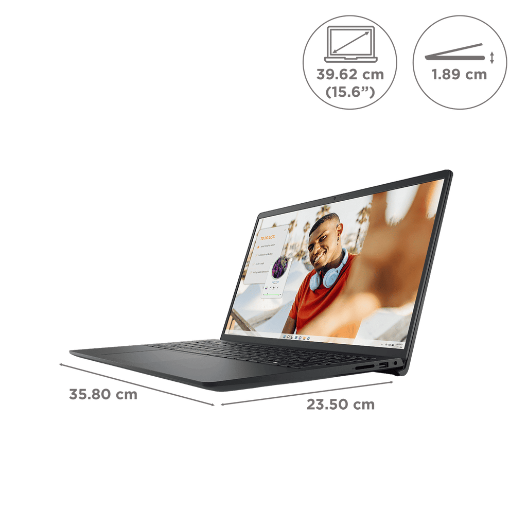DELL DC15255 AMD Ryzen 5 Thin & Light Laptop (8GB, 512GB SSD, Windows 11, 15.6 inch Full HD Display, MS Office Home 2024, Carbon Black, 1.66 KG)