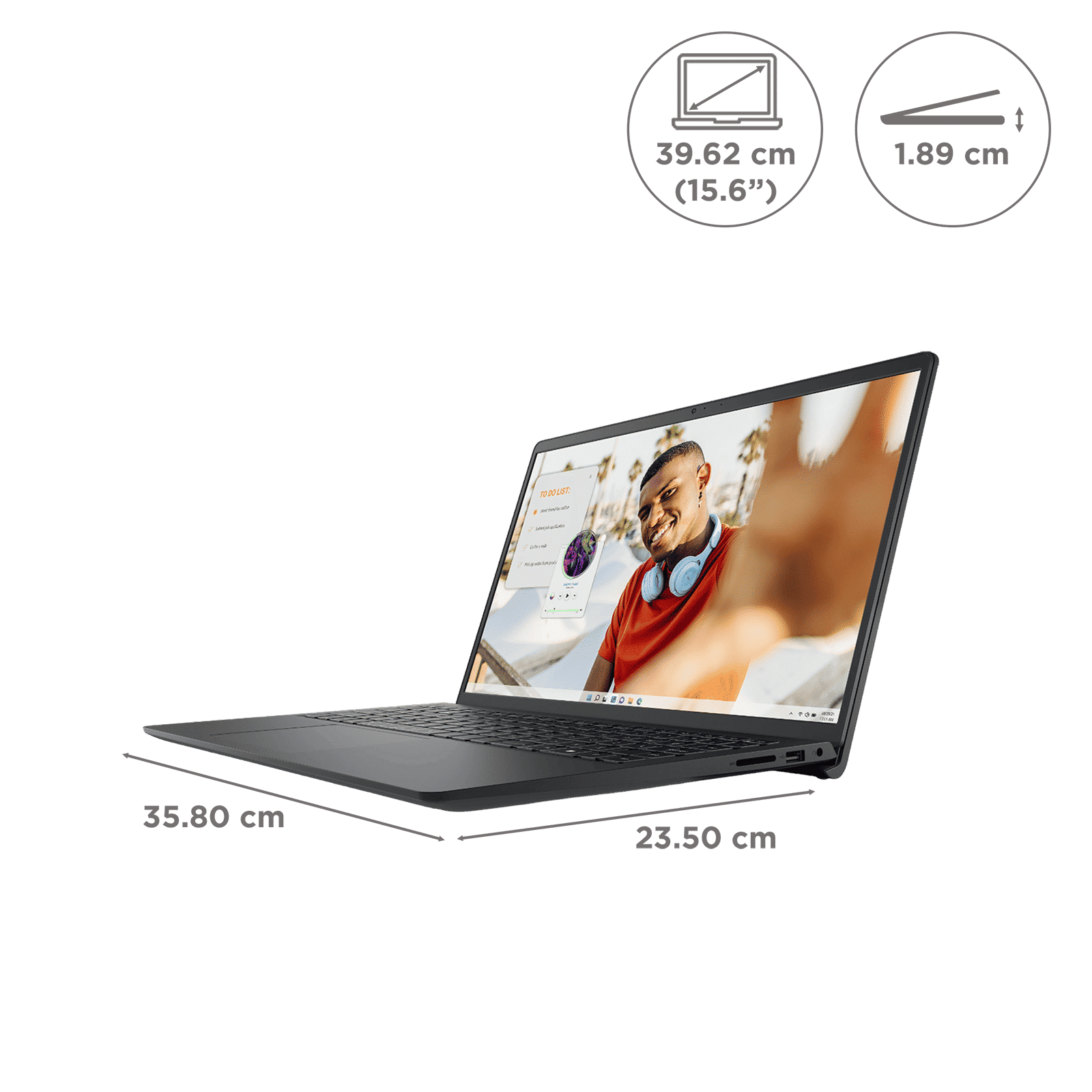 DELL DC15255 AMD Ryzen 5 Thin & Light Laptop (8GB, 512GB SSD, Windows 11, 15.6 inch Full HD Display, MS Office Home 2024, Carbon Black, 1.66 KG)