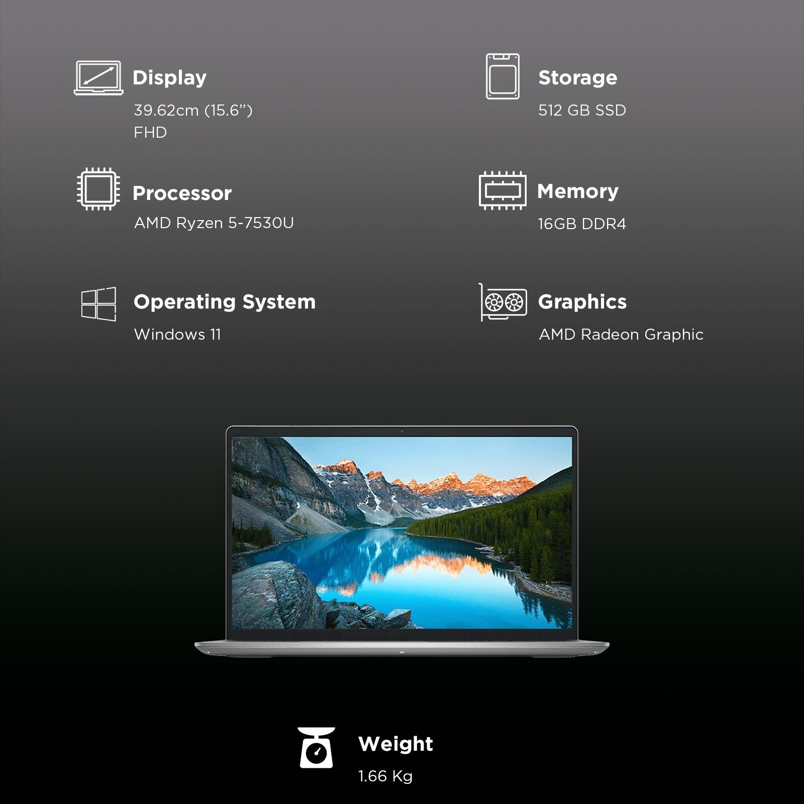 DELL DC15255 AMD Ryzen 5 Thin & Light Laptop (16GB, 512GB SSD, Windows 11, 15.6 inch Full HD Display, MS Office Home 2024, Carbon Platinum Silver, 1.66 KG)