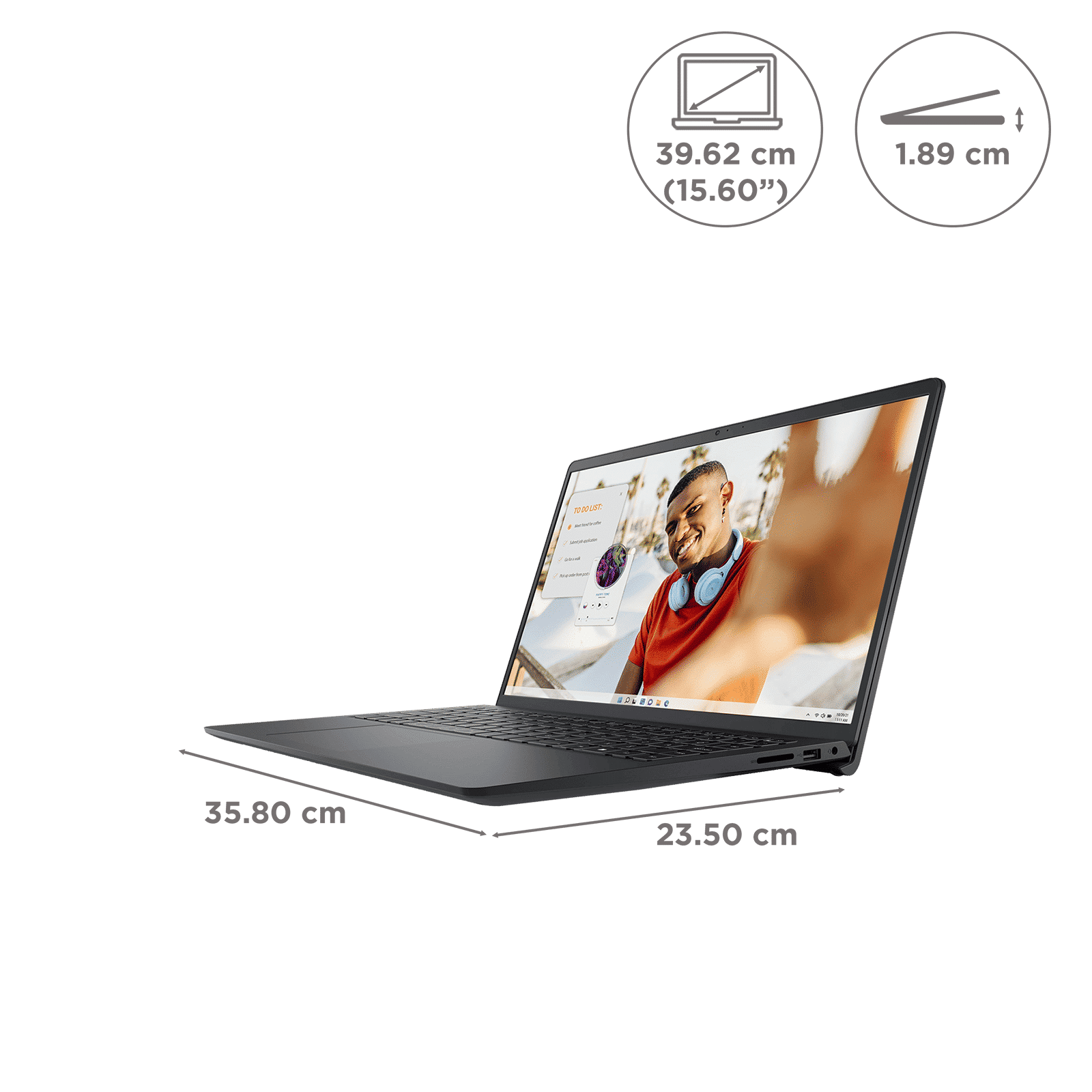 DELL DC15255 AMD Ryzen 3 Thin & Light Laptop (8GB, 512GB SSD, Windows 11, 15.6 inch Full HD IPS Display, MS Office Home 2024, Carbon Black, 1.66 KG)