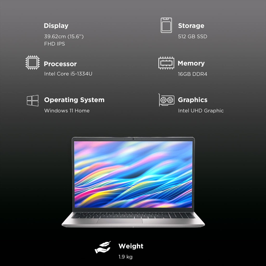 DELL 15 Intel Core i5 13th Gen Thin & Light Laptop (16GB, 512GB SSD, Windows 11 Home, 15.6 inch Full HD IPS Display, MS Office Home 2024, Platinum Silver, 1.90 KG)