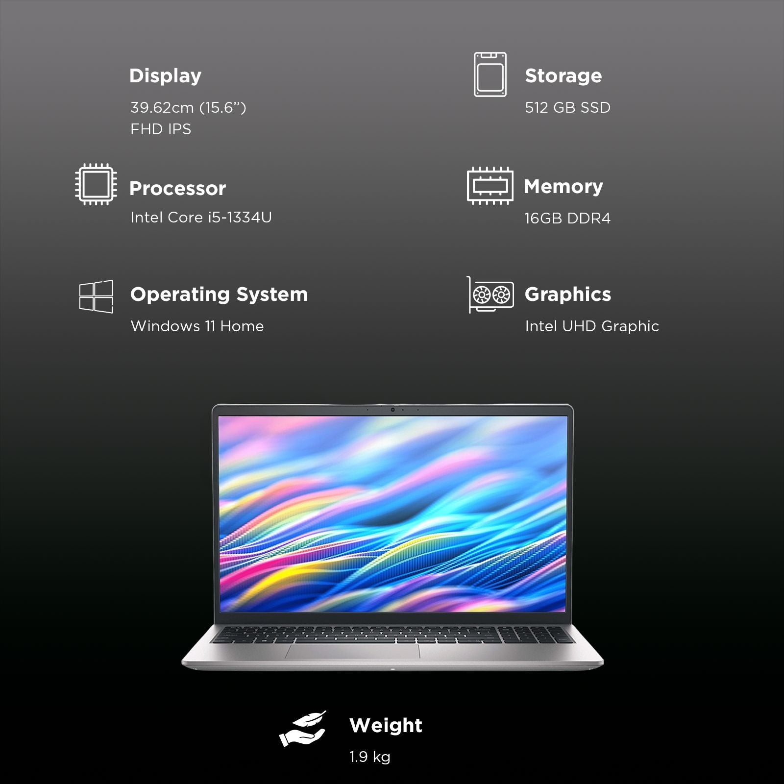 DELL 15 Intel Core i5 13th Gen Thin & Light Laptop (16GB, 512GB SSD, Windows 11 Home, 15.6 inch Full HD IPS Display, MS Office Home 2024, Platinum Silver, 1.90 KG)