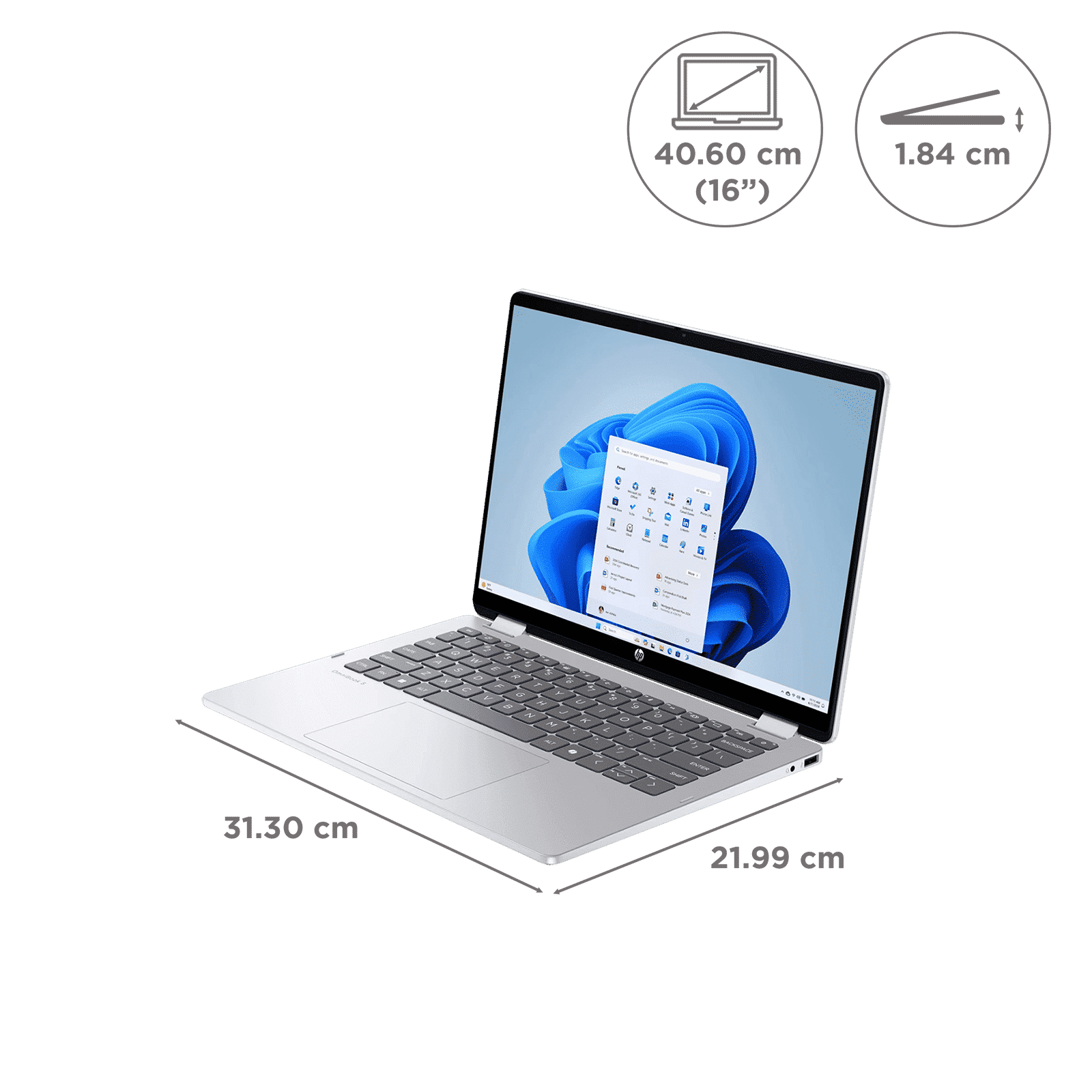 HP OmniBook 5 Flip Intel Core i5-1334U 13th Gen Touchscreen 2-in-1 Laptop (16GB RAM, 512GB SSD, Windows 11 Home, 14 inch 2K IPS Display, Microsoft Office Home 2024, Glacier Silver, 1.62 KG)