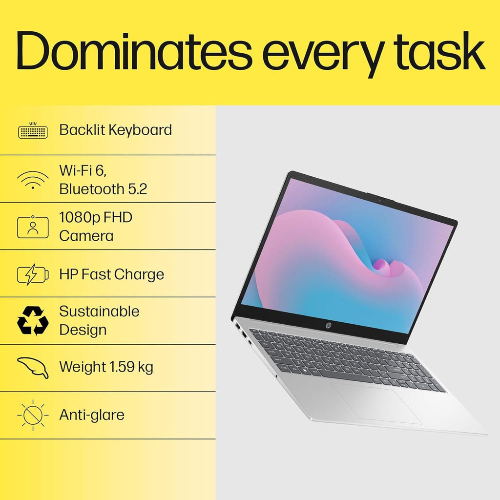 HP 15-fc0703AU AMD Ryzen 5 Thin & Light Laptop (16GB, 512GB SSD, Windows 11 Home, 15.6 inch Full HD Display, Natural Silver, 1.59 KG)