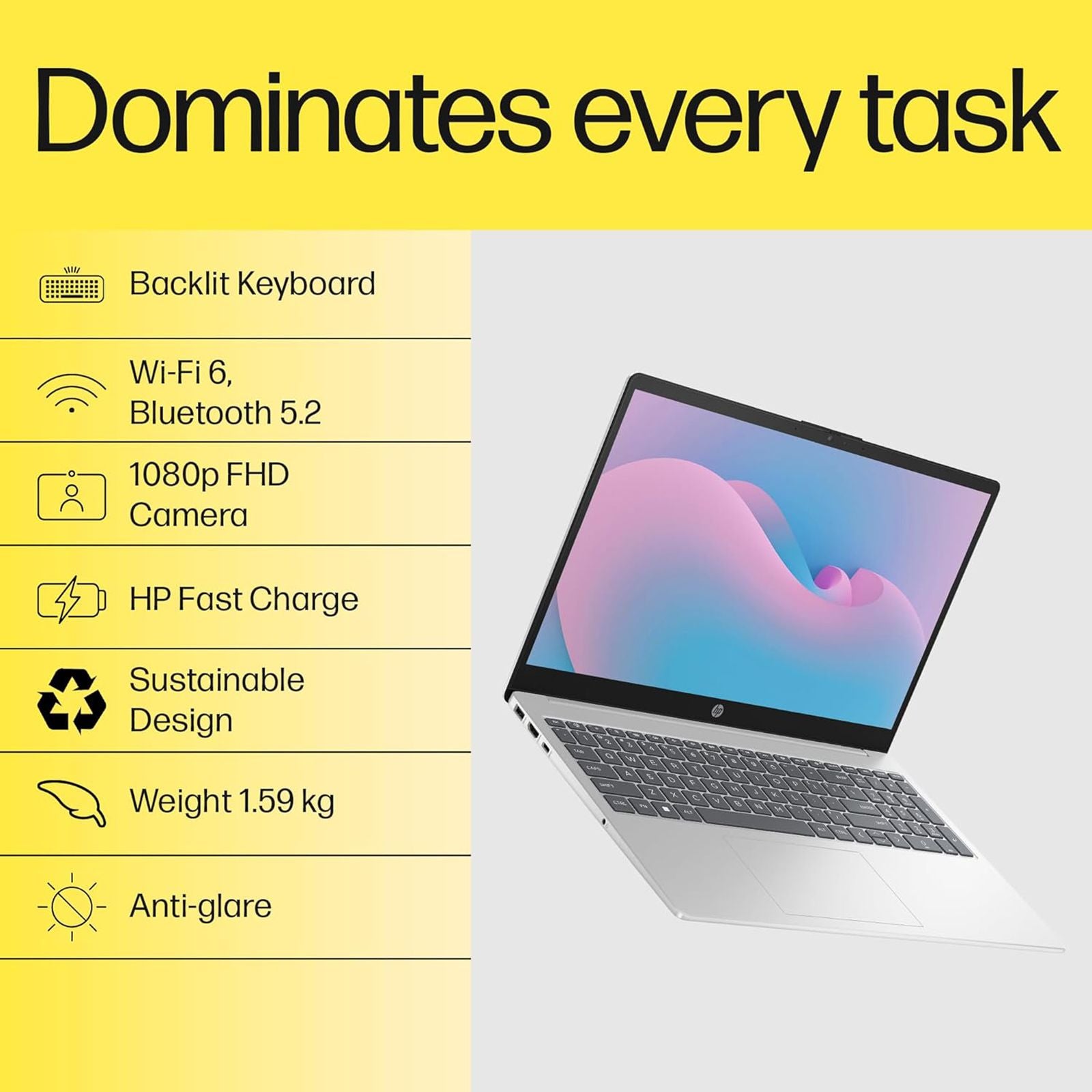 HP 15-fc0703AU AMD Ryzen 5 Thin & Light Laptop (16GB, 512GB SSD, Windows 11 Home, 15.6 inch Full HD Display, Natural Silver, 1.59 KG)