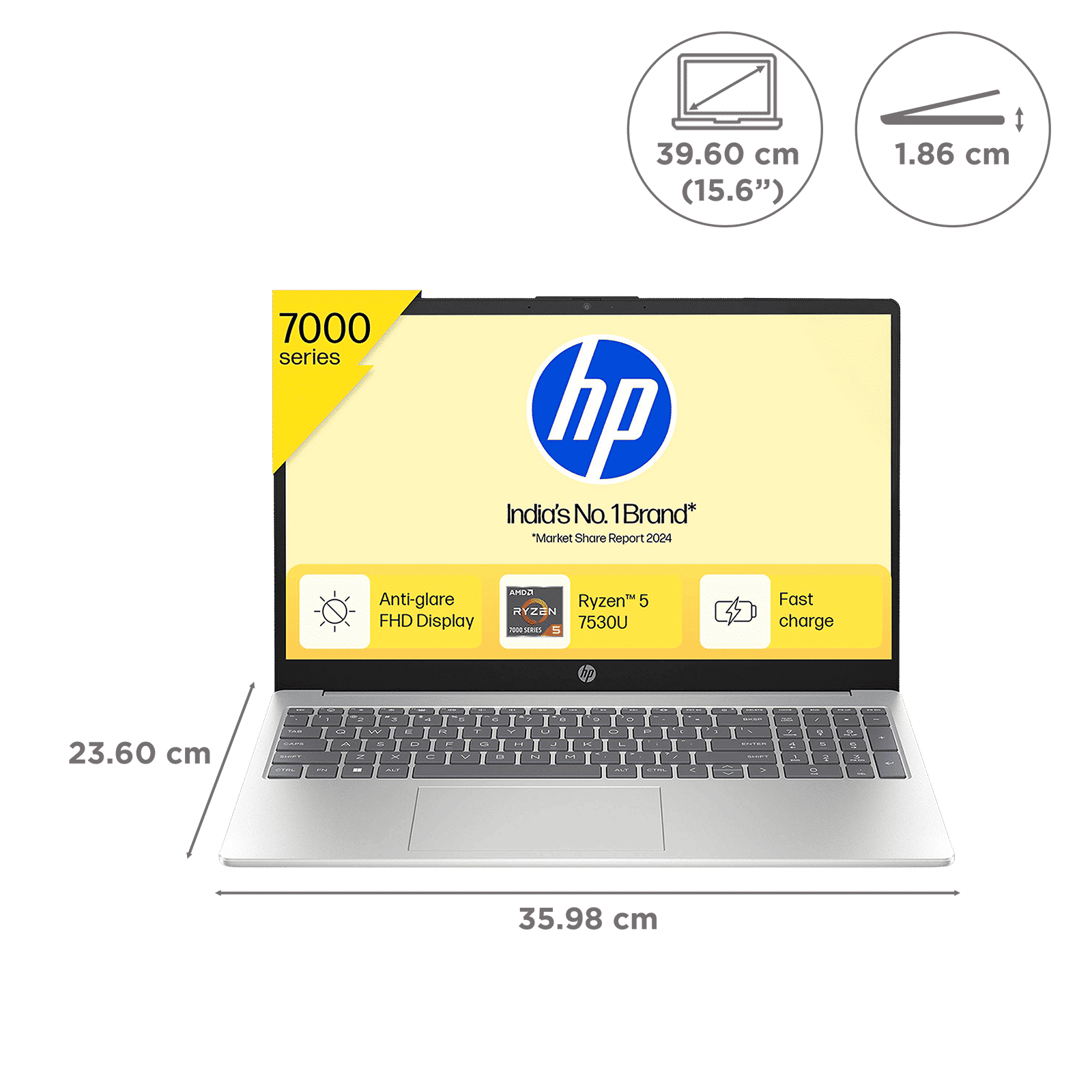 HP 15-fc0703AU AMD Ryzen 5 Thin & Light Laptop (16GB, 512GB SSD, Windows 11 Home, 15.6 inch Full HD Display, Natural Silver, 1.59 KG)