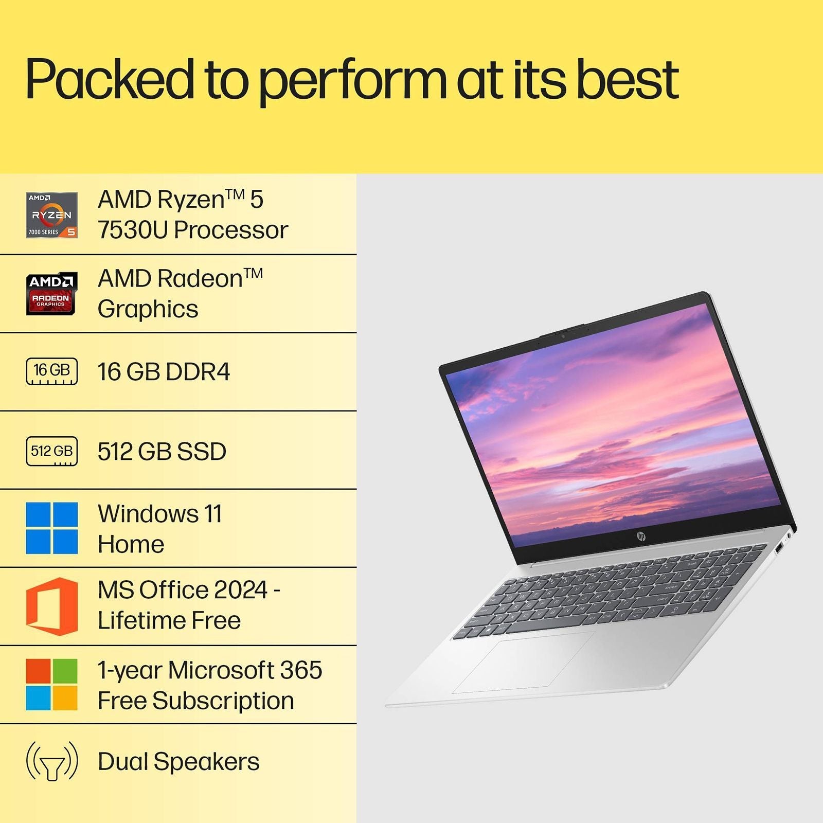 HP 15-fc0703AU AMD Ryzen 5 Thin & Light Laptop (16GB, 512GB SSD, Windows 11 Home, 15.6 inch Full HD Display, Natural Silver, 1.59 KG)