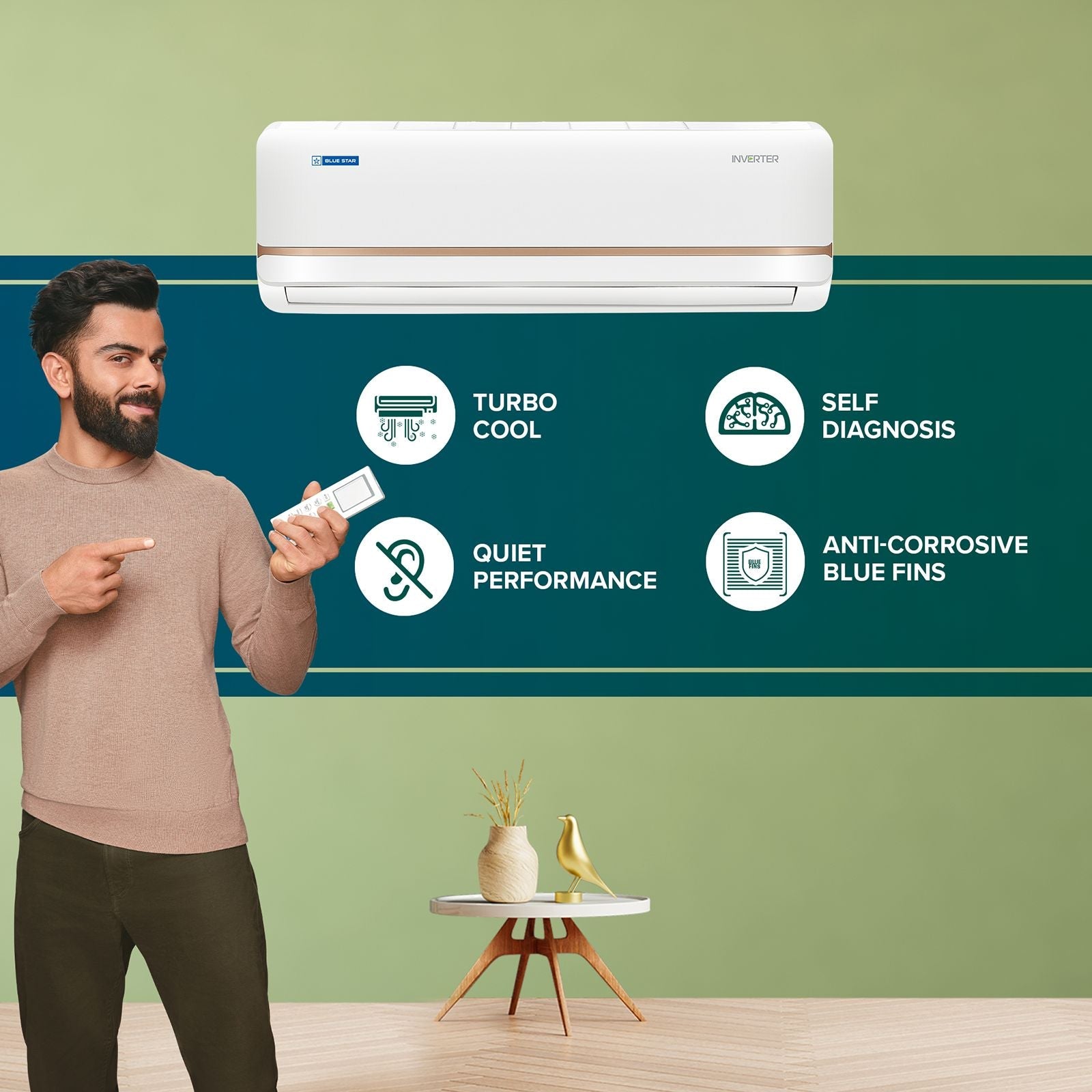 Blue Star T Series 5 in 1 Convertible 0.8 Ton 3 Star Inverter Split Smart AC with DigiQ Hepta Sensors (2025 Model, Copper Condenser, IA309TNU)