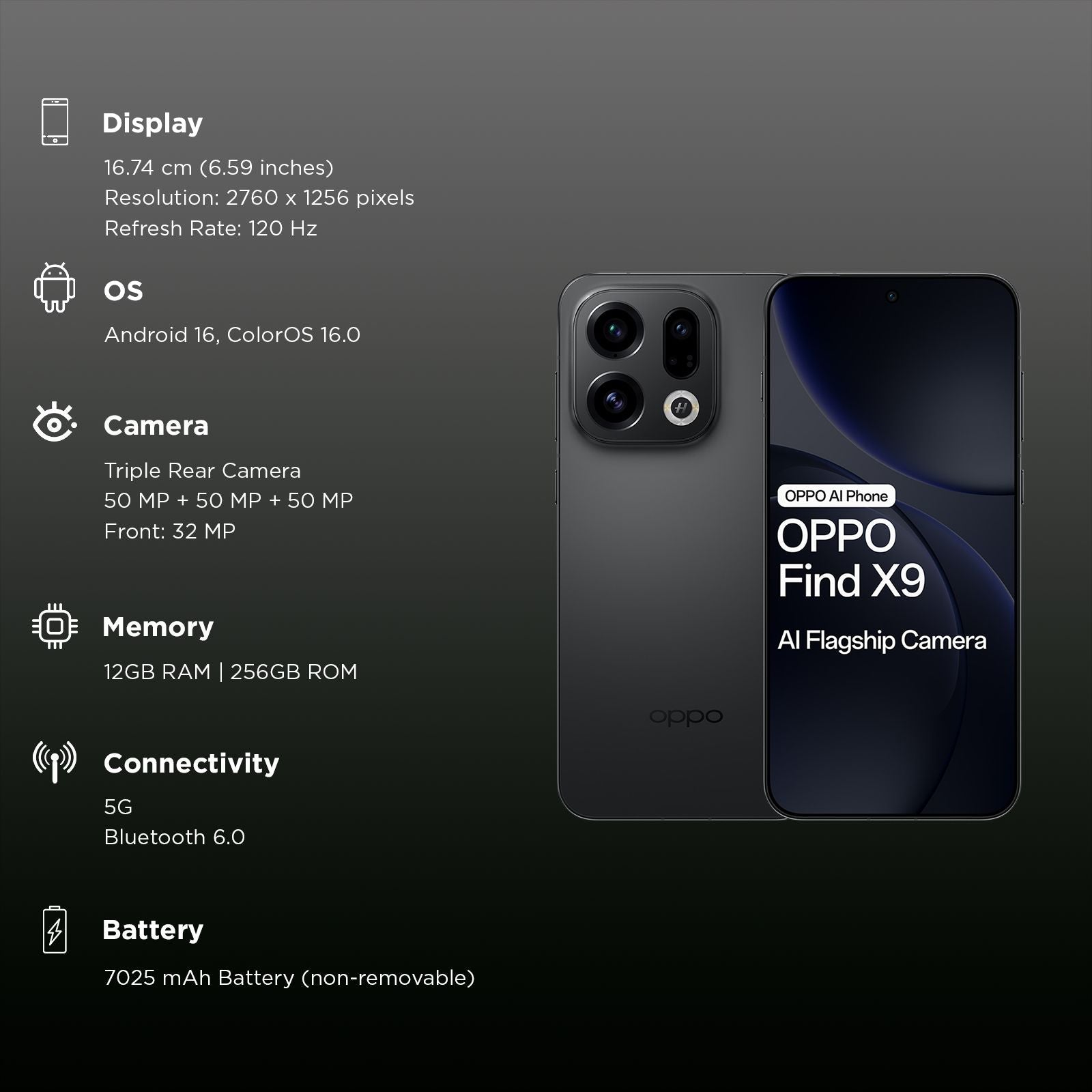 oppo Find X9 5G (12GB RAM, 256GB, Space Black)