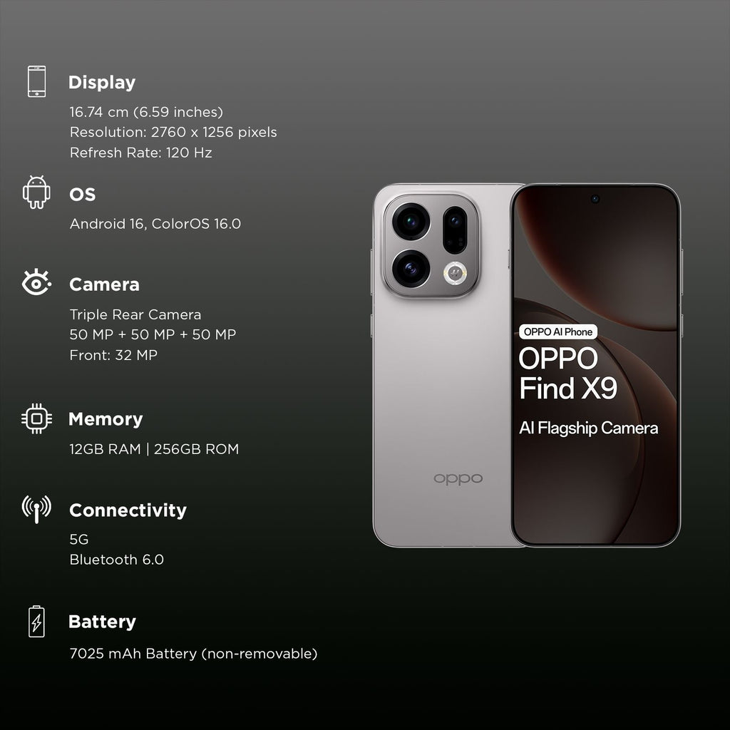 oppo Find X9 5G (12GB RAM, 256GB, Titanium Grey)