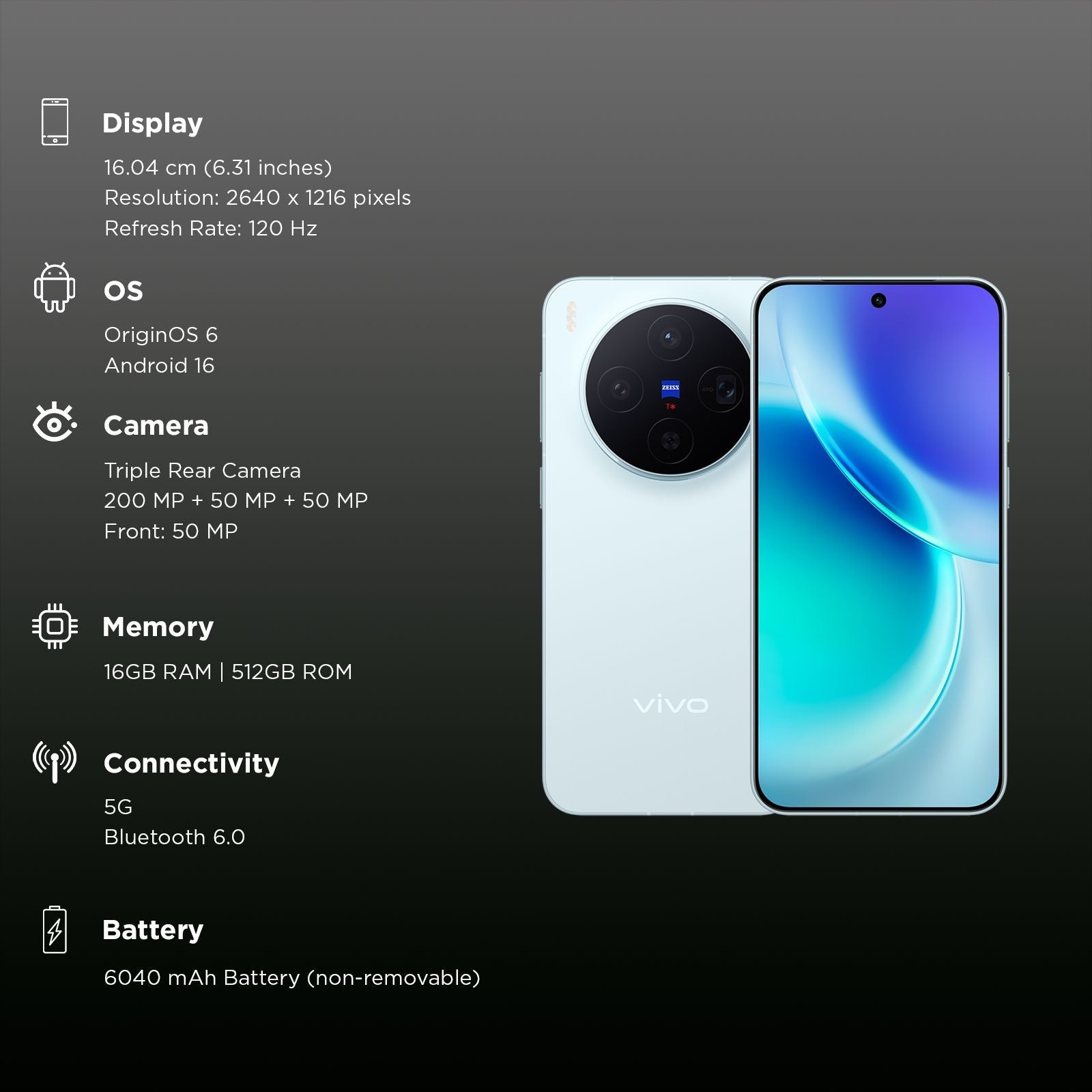 vivo X300 5G (16GB RAM, 512GB, Mist Blue)