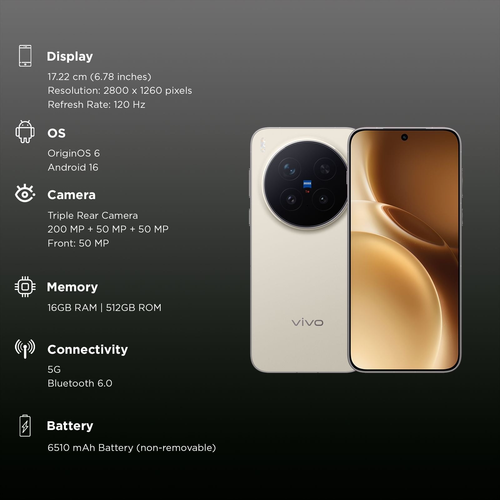 vivo X300 Pro 5G (16GB RAM, 512GB, Dune Gold)