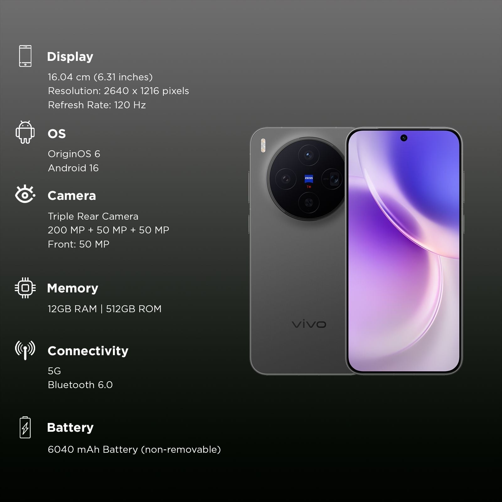 vivo X300 5G (12GB RAM, 512GB, Elite Black)