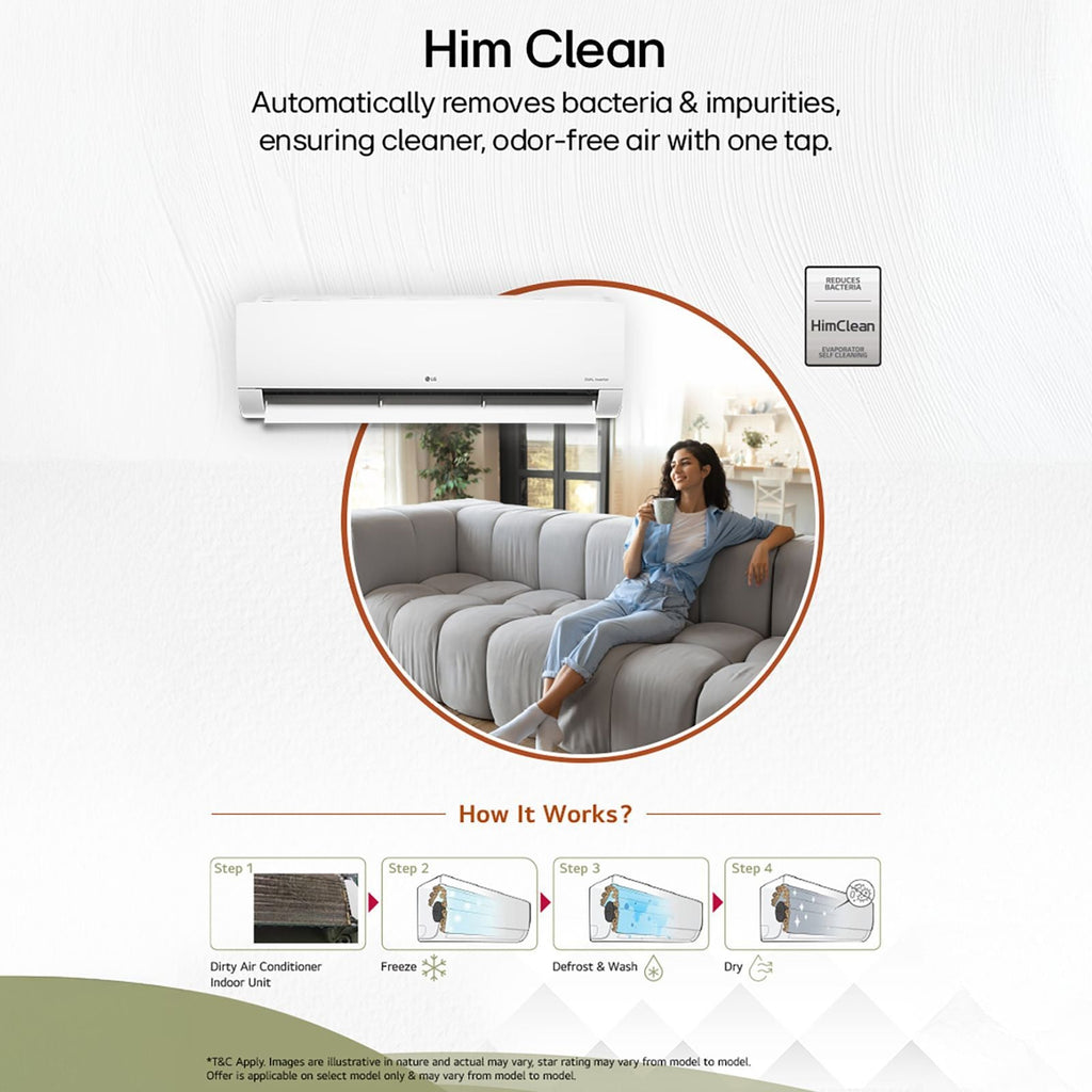 LG 6 in 1 Convertible 1 Ton 3 Star Inverter Split AC with Monsoon Comfort Feature (2025 Model, Copper Condenser, ASQ12YNXEAMLG)