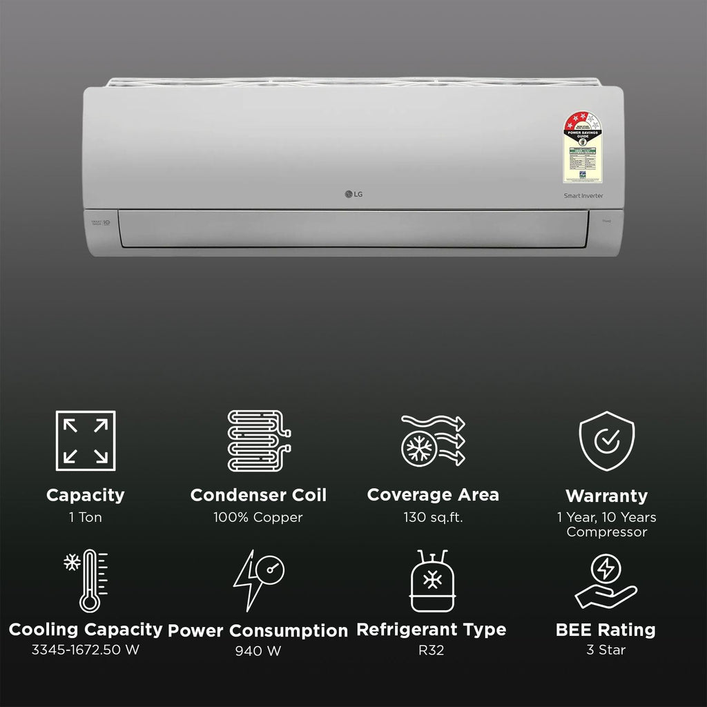 LG 6 in 1 Convertible 1 Ton 3 Star Inverter Split AC with Monsoon Comfort Feature (2025 Model, Copper Condenser, ASQ12YNXEAMLG)