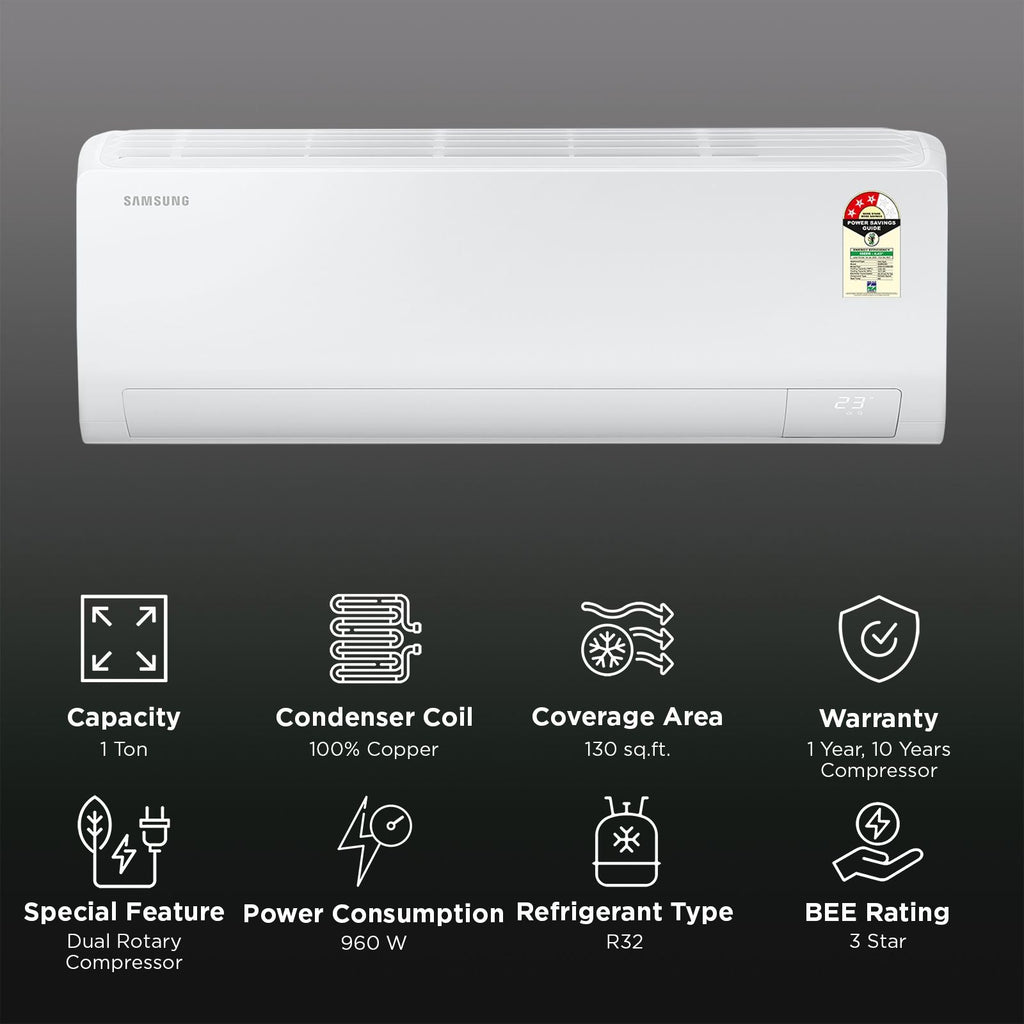 SAMSUNG 5 in 1 Convertible 1 Ton 3 Star Inverter Split Smart AC with Bespoke AI (2026 Model, Copper Condenser, AR50H12D1XHNNA)