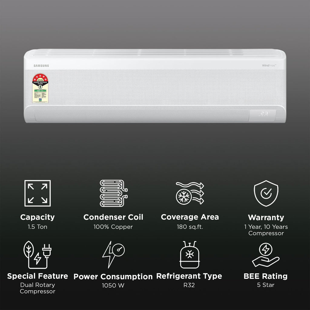 SAMSUNG AR60 5 in 1 Convertible 1.5 Ton 5 Star Inverter Split Smart AC with Voice Assistant (2026 Model, Copper Condenser, AR60H18D15WNNA)