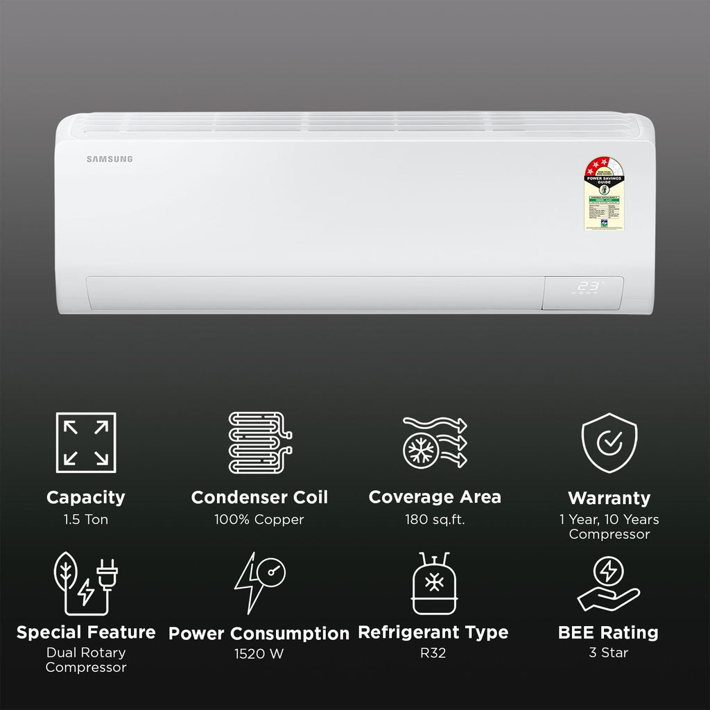 SAMSUNG 5 in 1 Convertible 1.5 Ton 3 Star Inverter Split Smart AC with Bespoke AI (2026 Model, Copper Condenser, AR50H19D1XHNNA)