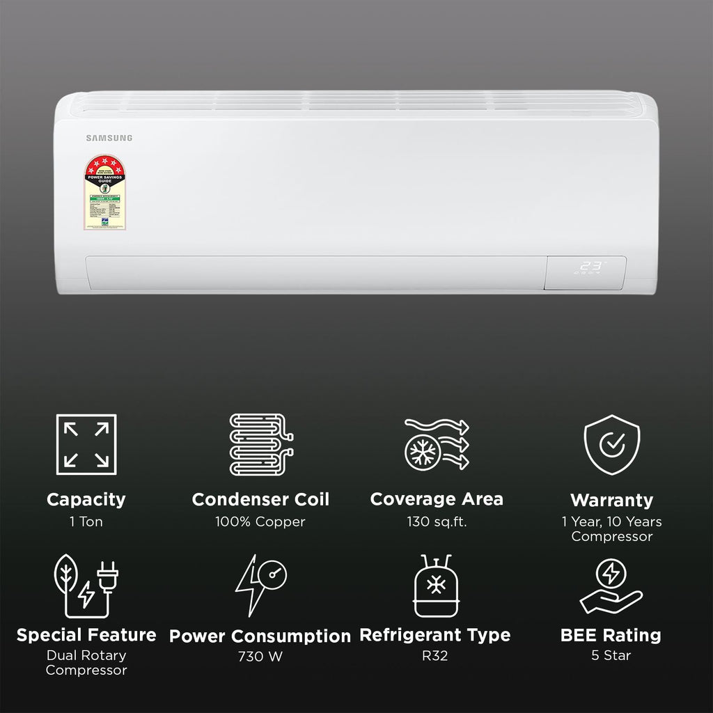 SAMSUNG AR50 5 in 1 Convertible 1 Ton 5 Star Inverter Split Smart AC with AI Energy Mode (2026 Model, Copper Condenser, AR50H12D1ZH)