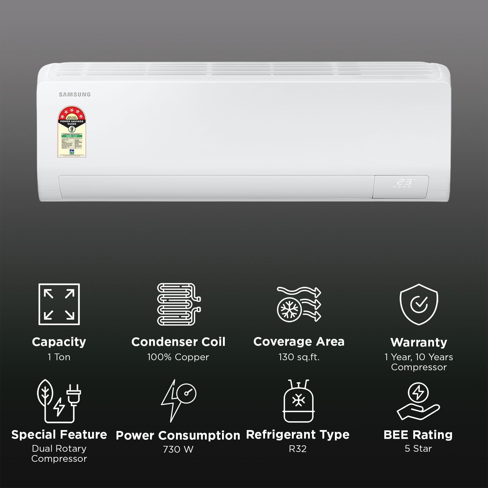 SAMSUNG AR50 5 in 1 Convertible 1 Ton 5 Star Inverter Split Smart AC with AI Energy Mode (2026 Model, Copper Condenser, AR50H12D1ZH)