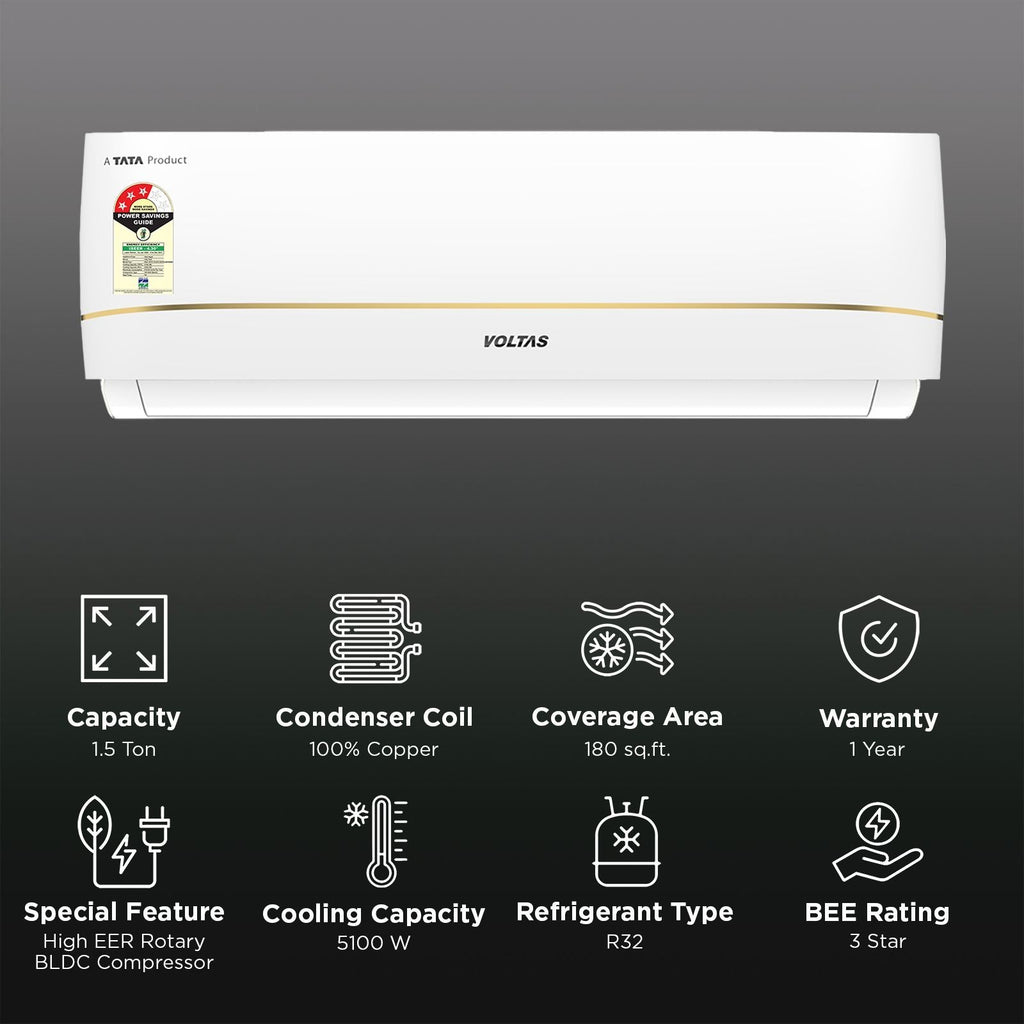 VOLTAS 183INV VERTIS CELESTIA MARVEL Convertible 1.5 Ton 3 Star Inverter Split AC with Hidden Display (2026 Model, Copper Condenser, 4504152)