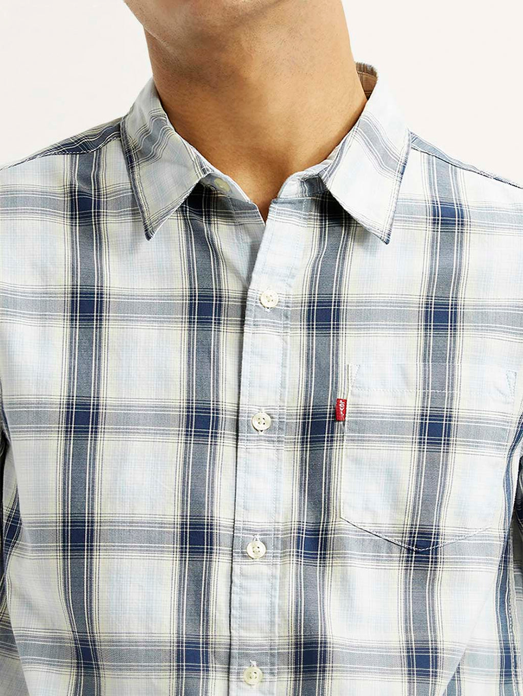 Men's Plaid White Slim Fit Shirt