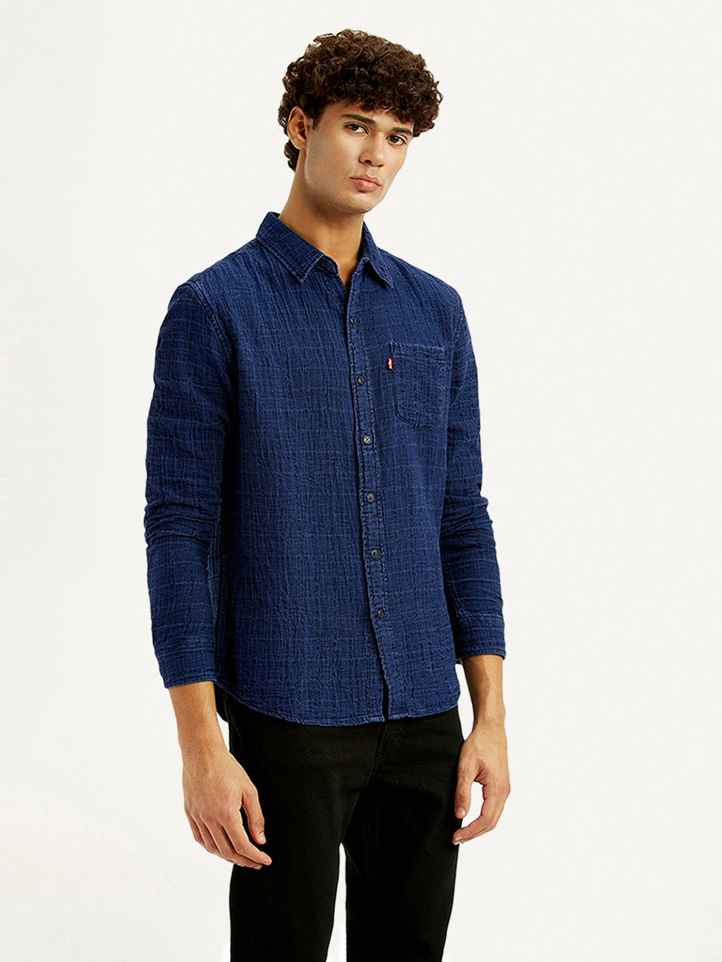 Men's Textured Dark Blue Slim Fit Shirt