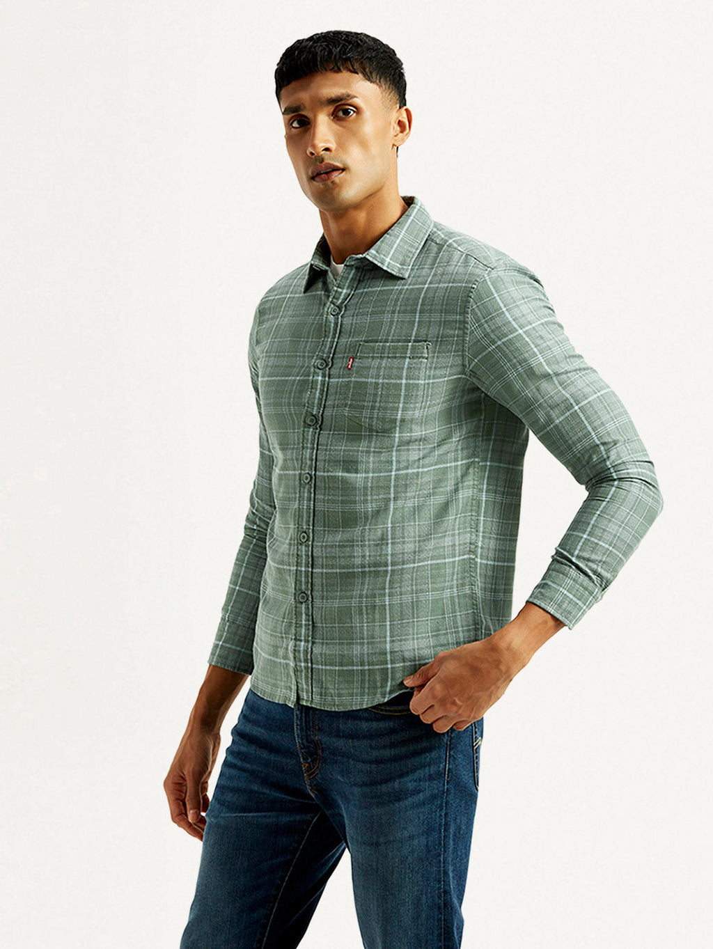 Men's Checkered Green Slim Fit Shirt