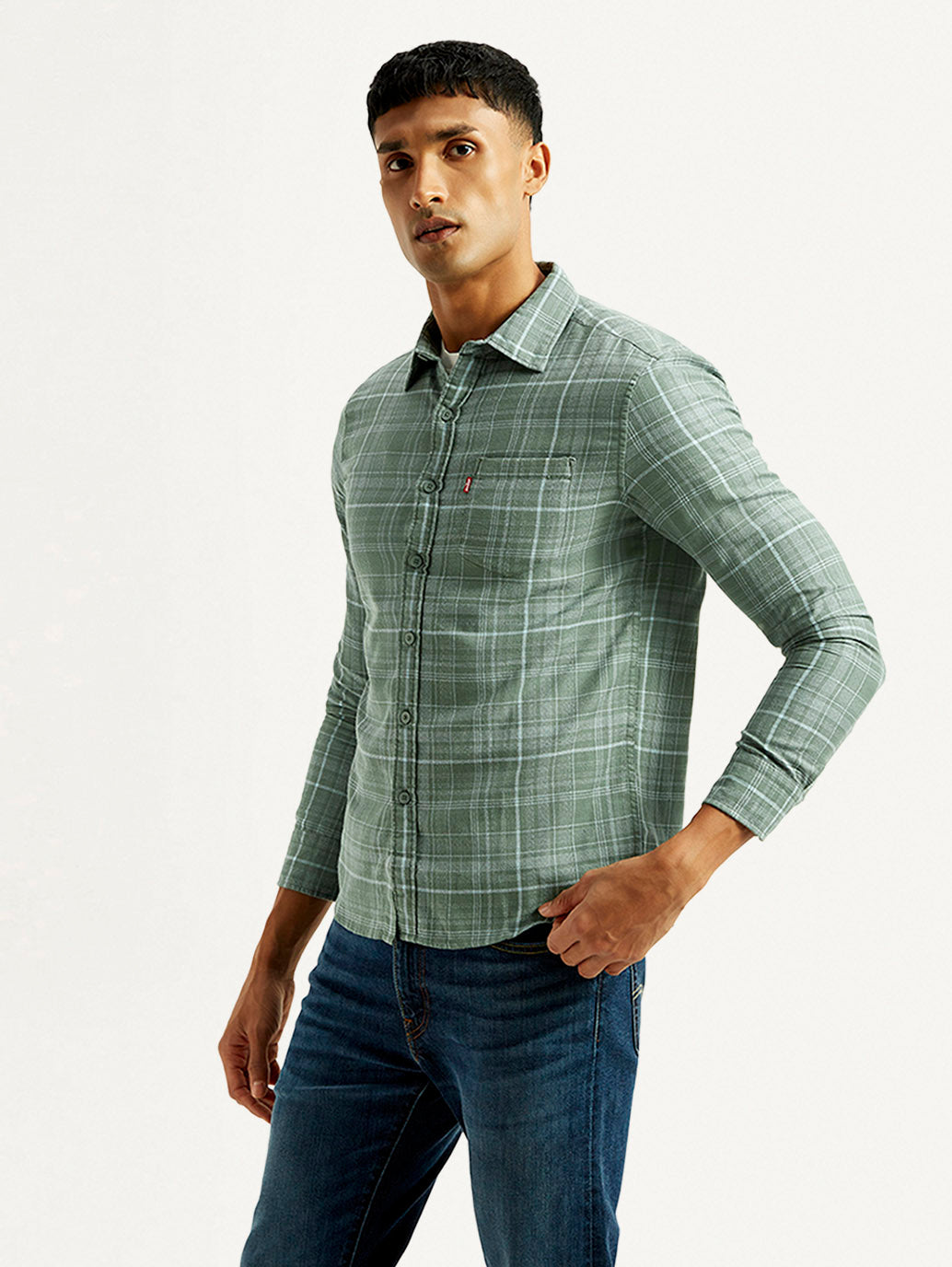 Men's Checkered Green Slim Fit Shirt