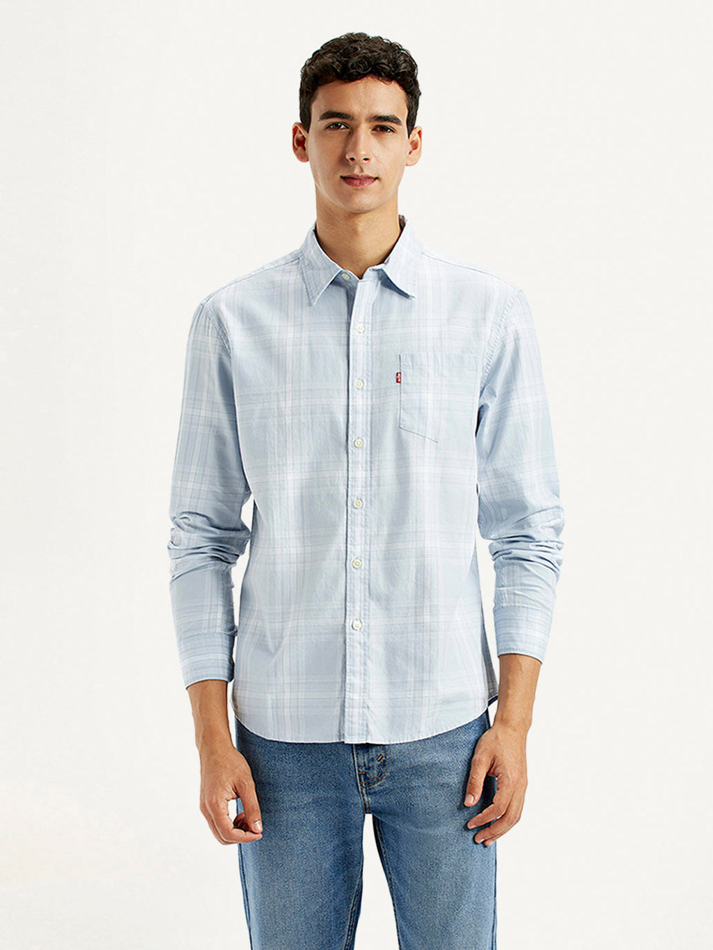 Men's Plaid Light Blue Slim Fit Shirt