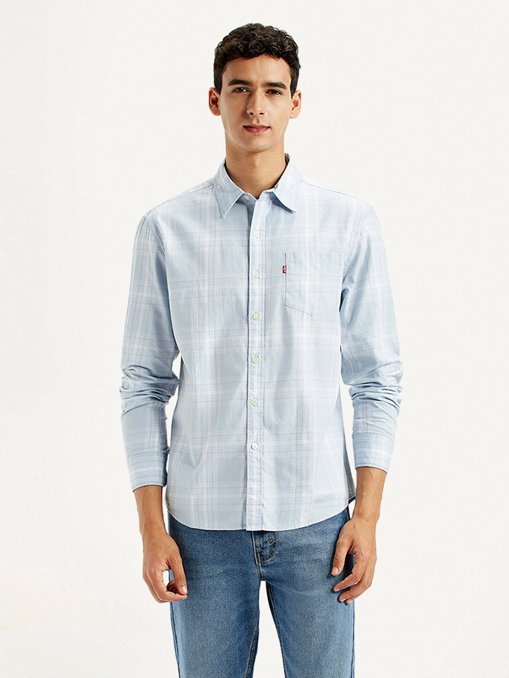 Men's Plaid Light Blue Slim Fit Shirt