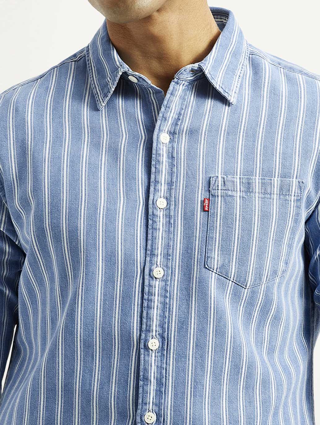 Men's Striped Light Blue Slim Fit Shirt