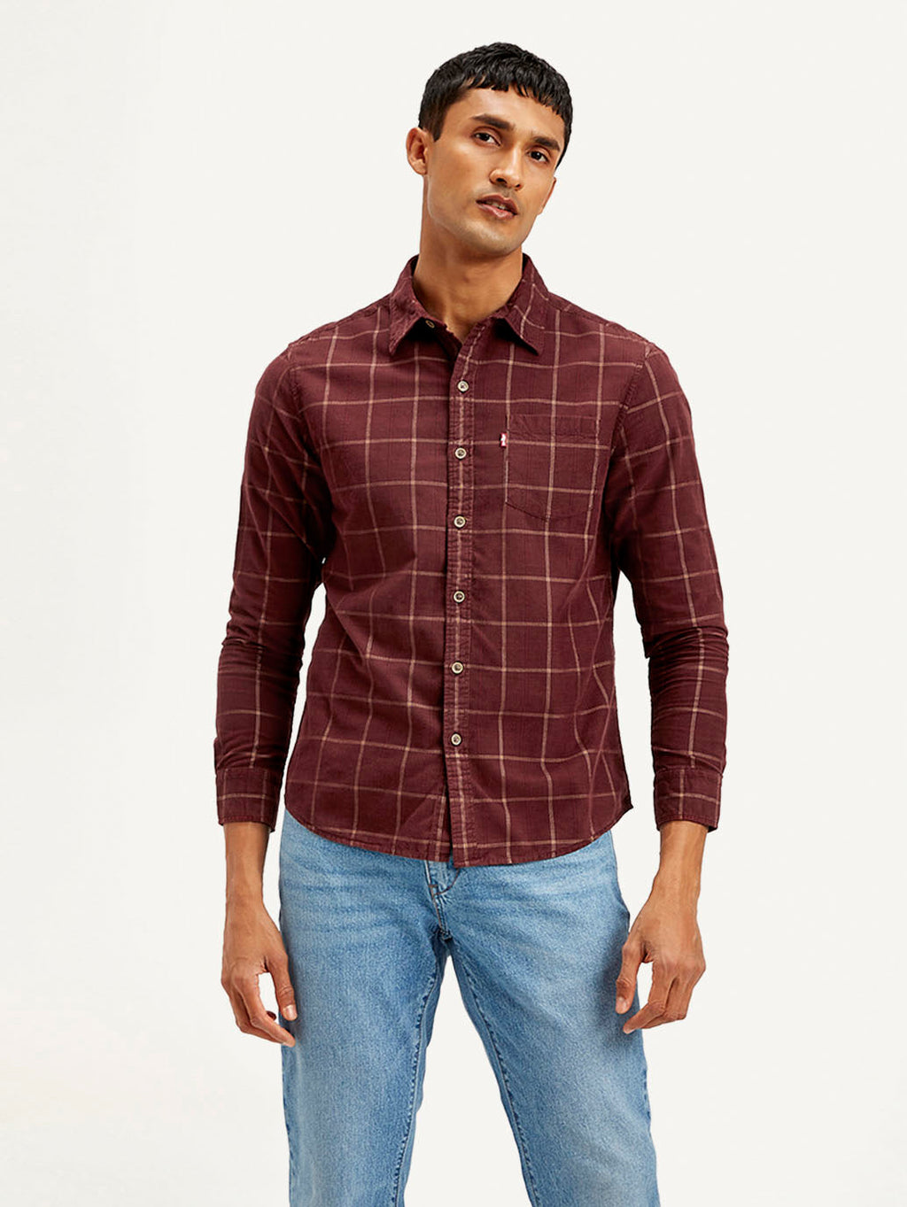 Men's Checkered Slim Fit Corduroy Shirt